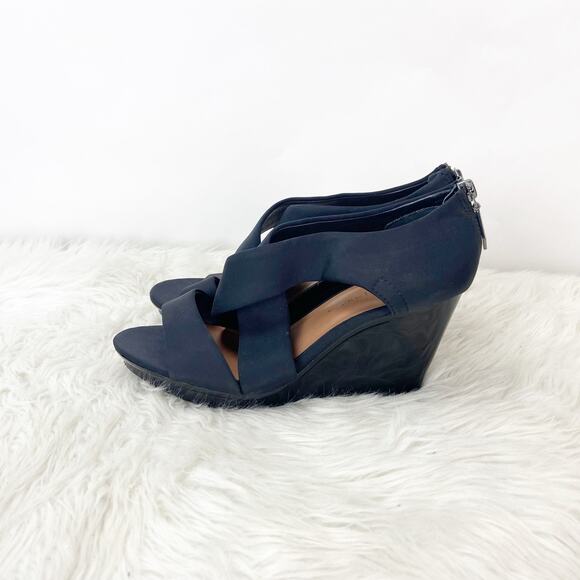 Donald J. Pliner 7 M Womens Black Leather Aurora Satin Strap Cage Wedges Sandals - Picture 4 of 10